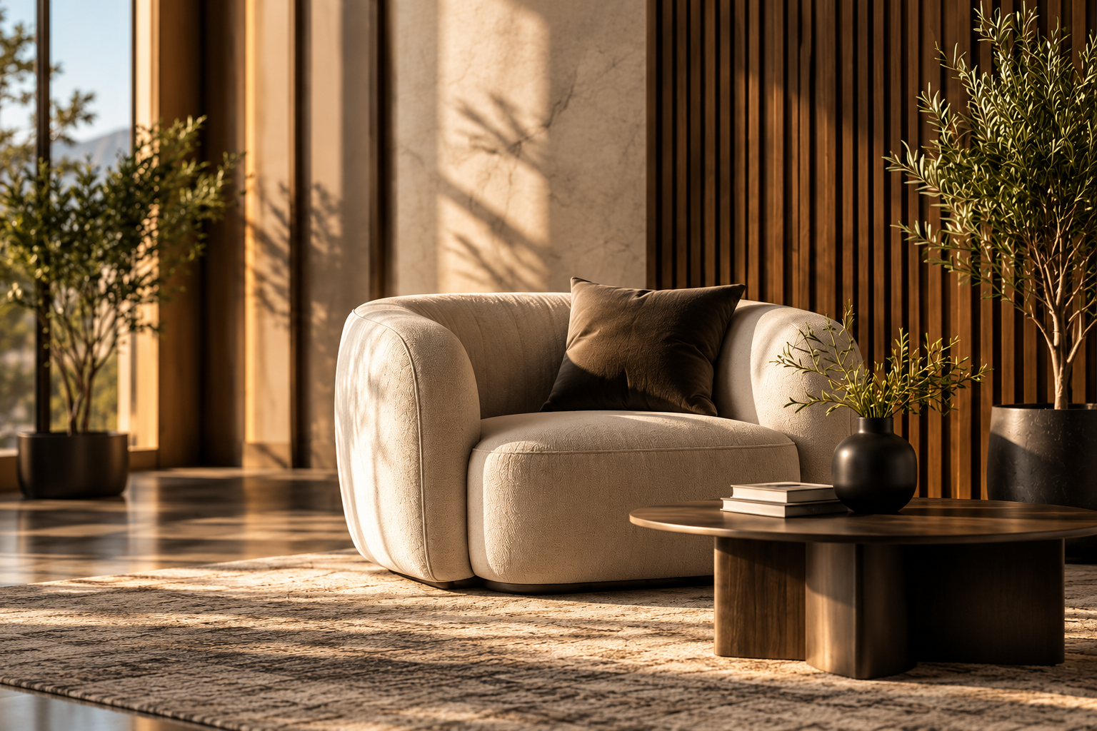 Sunlit reading nook with a lounge chair
